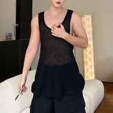 Hearujoy Mens Sexy See-Through Vest 2024 New Genderless Fashion Nightclub Youth Trend Personalized Solid Color Loose Thin Tank Top Unisex